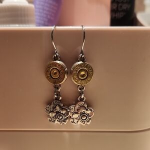 Winchester bullet and flower drop earrings